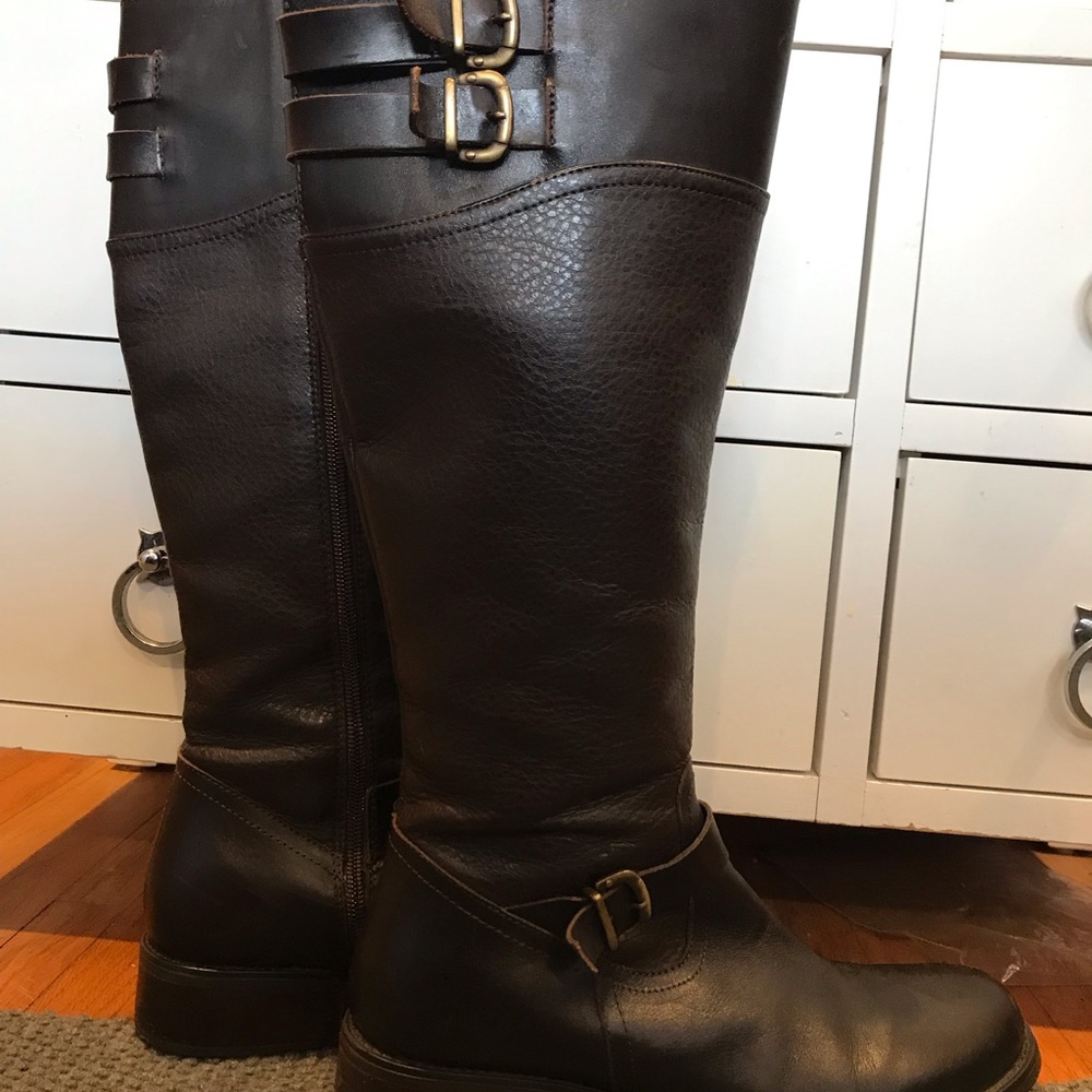 Gillio Dark Brown Leather Wide Calf Boot